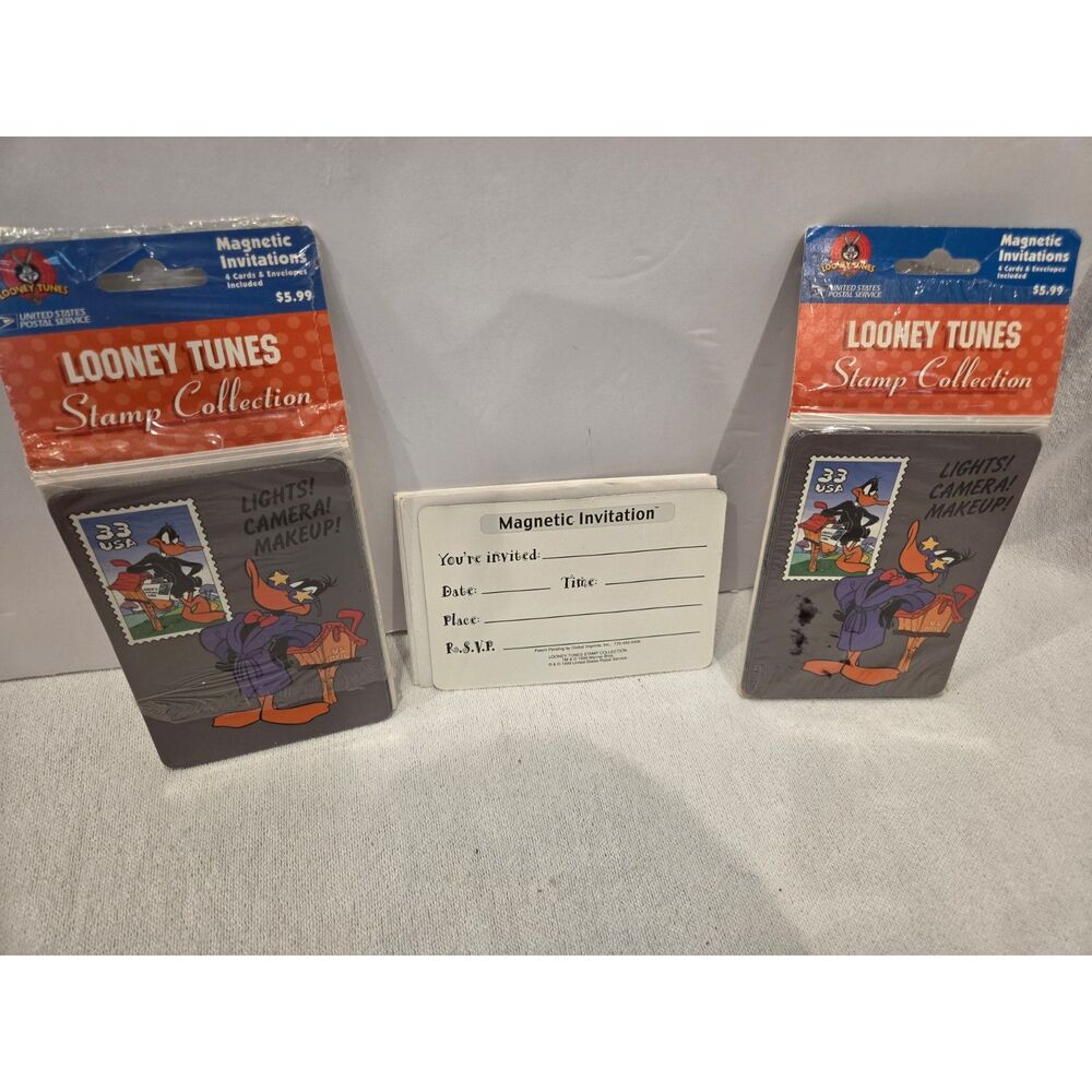 Vintage 1999 Looney Tunes Daffy Duck Magnetic Invitations Pack USPS Stamp Lot